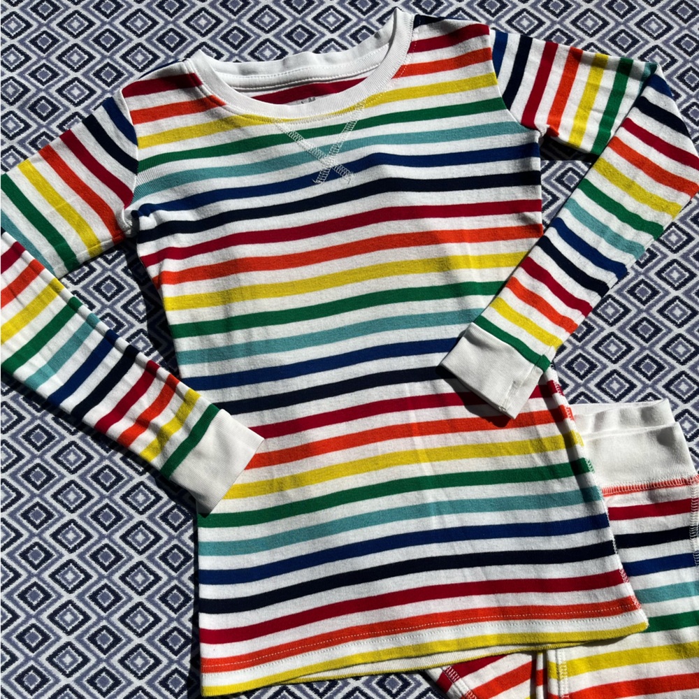 Primary "Ivory Rainbow" PJ Long-Sleeve Top and Pants, Size 6-7, Play